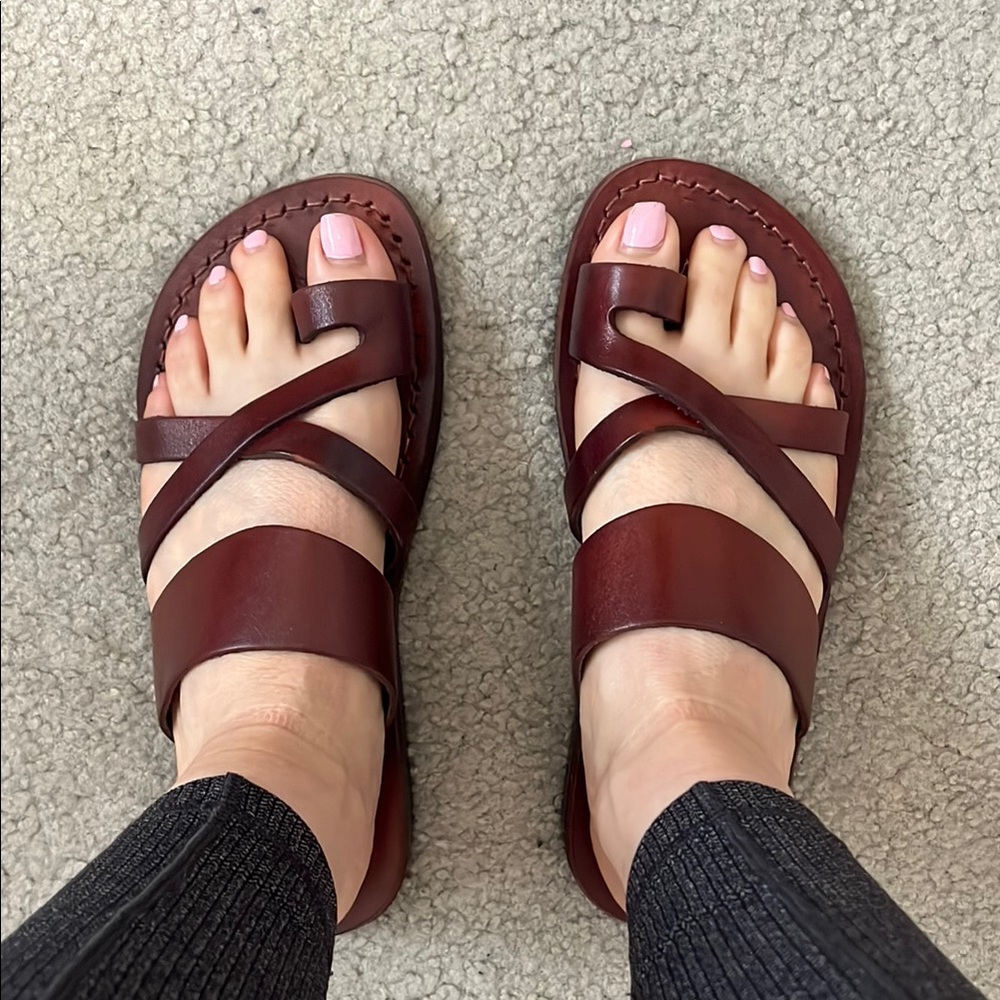 Women's Brown Leather Sandals Size 37